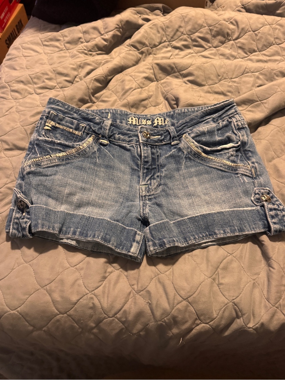 Miss Me faded light blue denim cuffed shorts